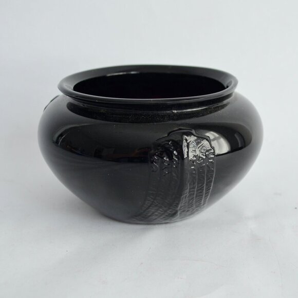 LE Smith Black Glass Bowl Glass Round Vase Art Deco - Picture 2 of 5